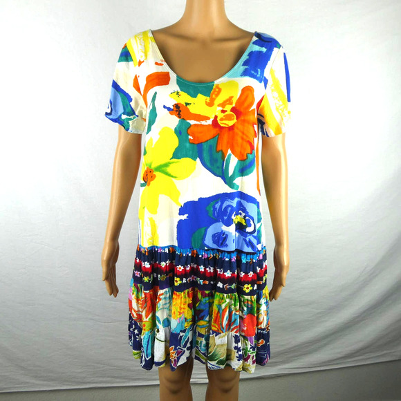 Jams World Dresses Jams World Multi Print Floral Scoop Neck Ruffle